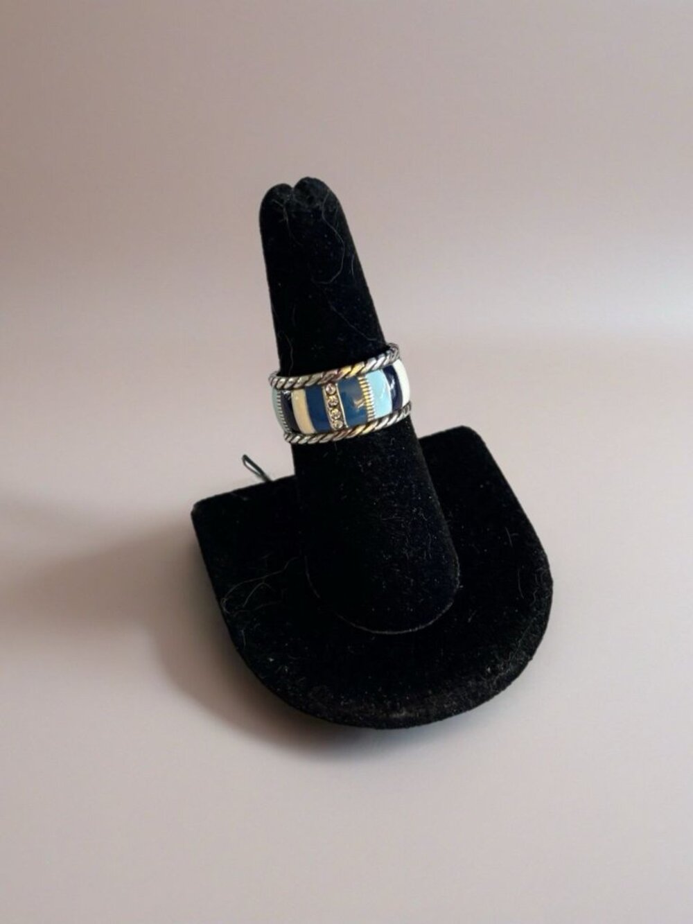 Brighton Cabana Silver Plated Crystals Striped 7.25 Band Ring